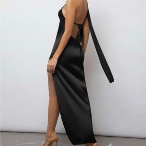 Backless Split Thigh Satin Dress